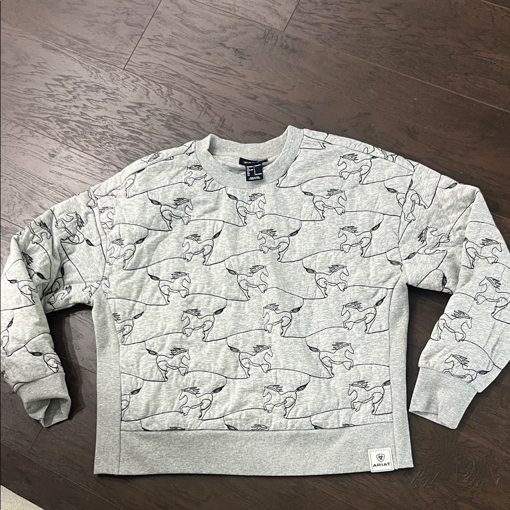 Ariat Light Heather Gray Crewneck Sweatshirt with Horse Outline Print - Picture 2 of 8